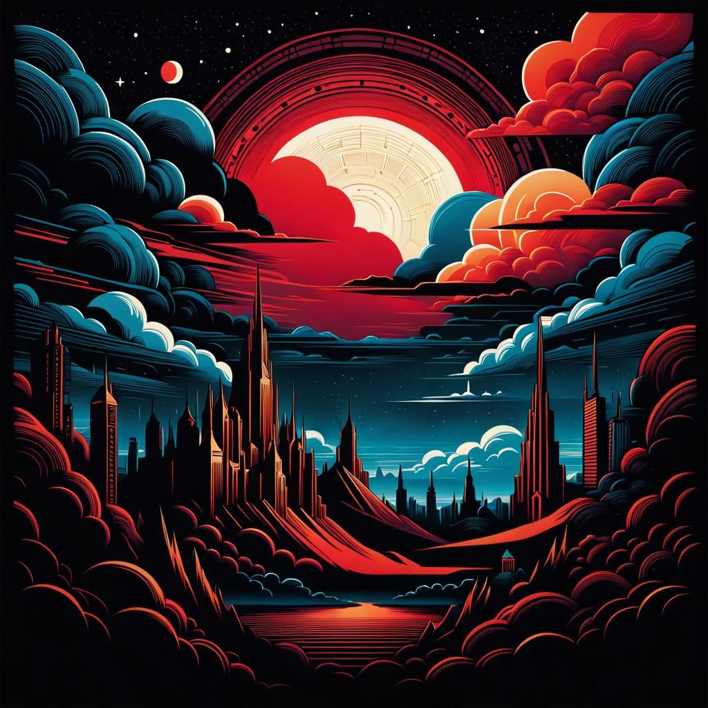 Geometric Silhouette in Linocut Style