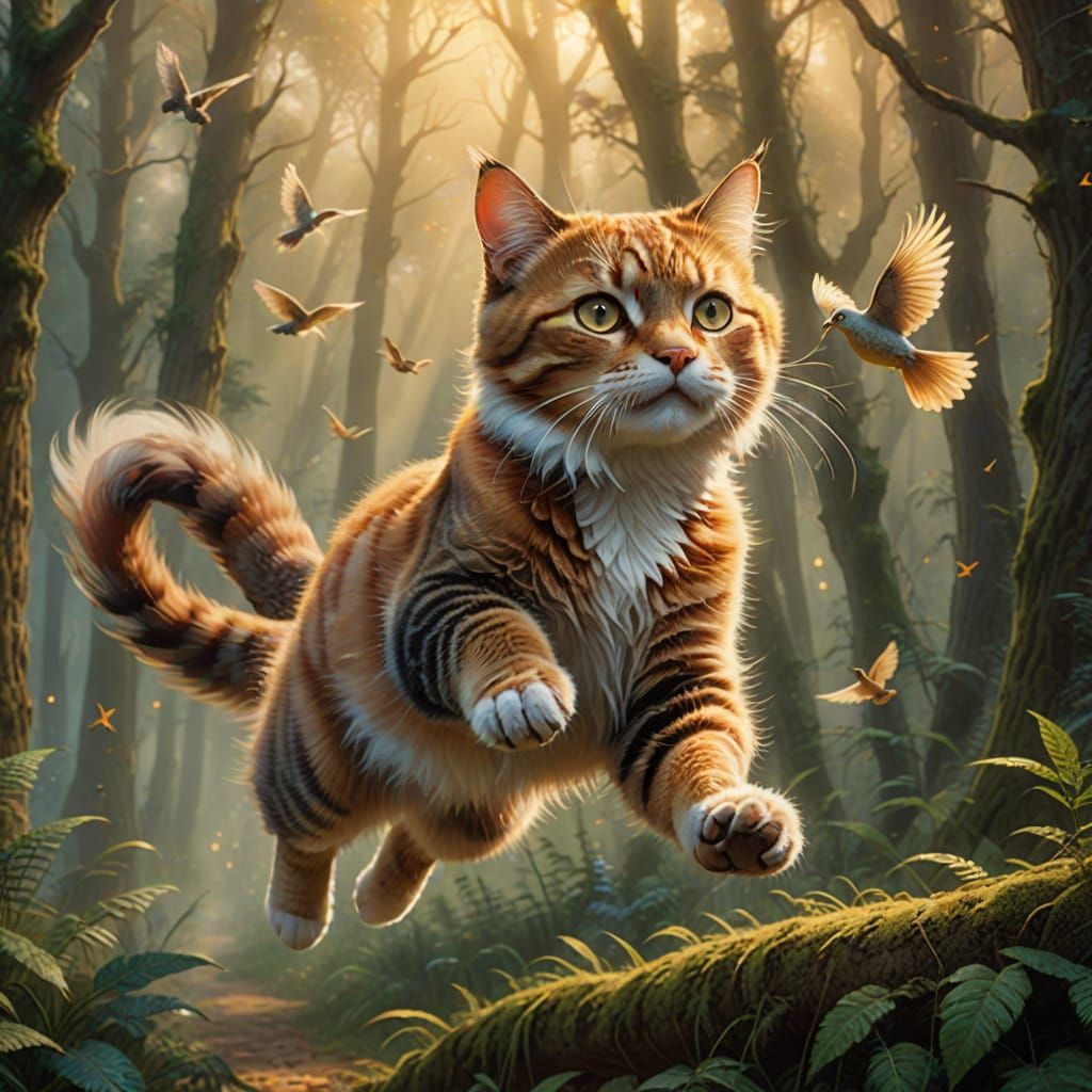Whimsical Cat in Golden Hour Fantasy