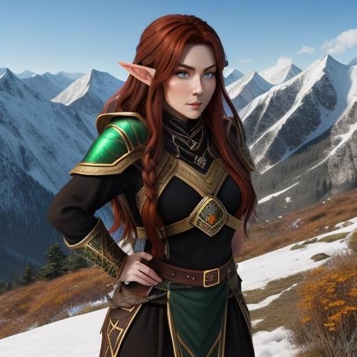 Half-Elf Ranger in Cold Mountains with Dwarf Armor