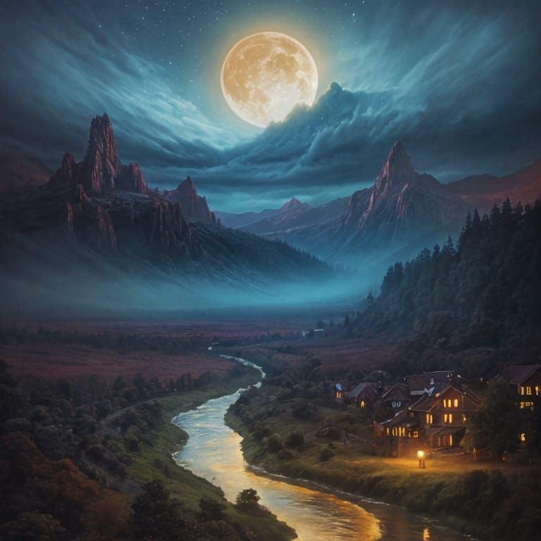 Surreal Cosmic Landscape in Impressionistic Style