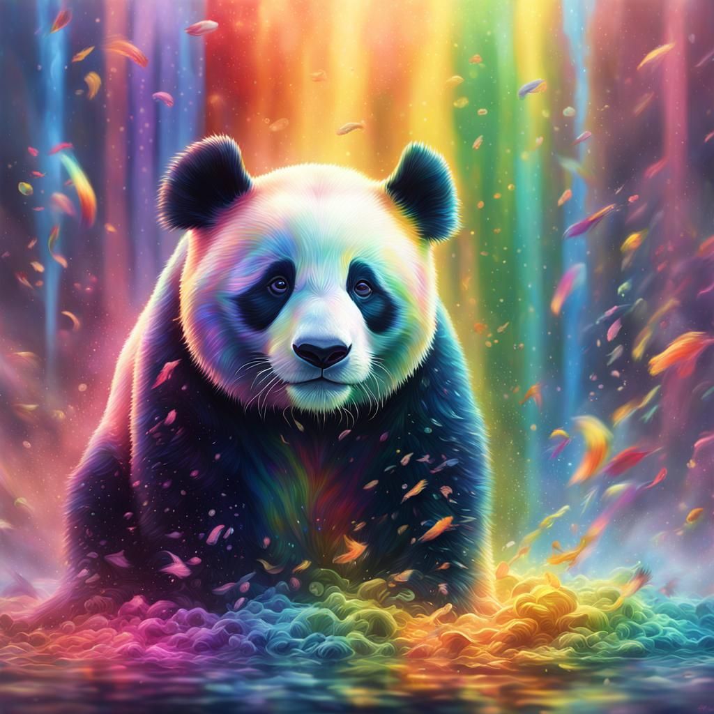Hyperrealistic Pastel Rainbow Panda Digital Painting