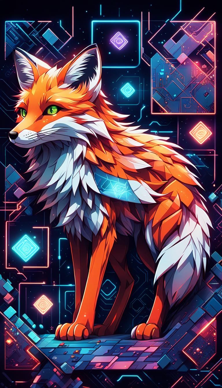 Anime Fox in Cyberpunk Tiled Display