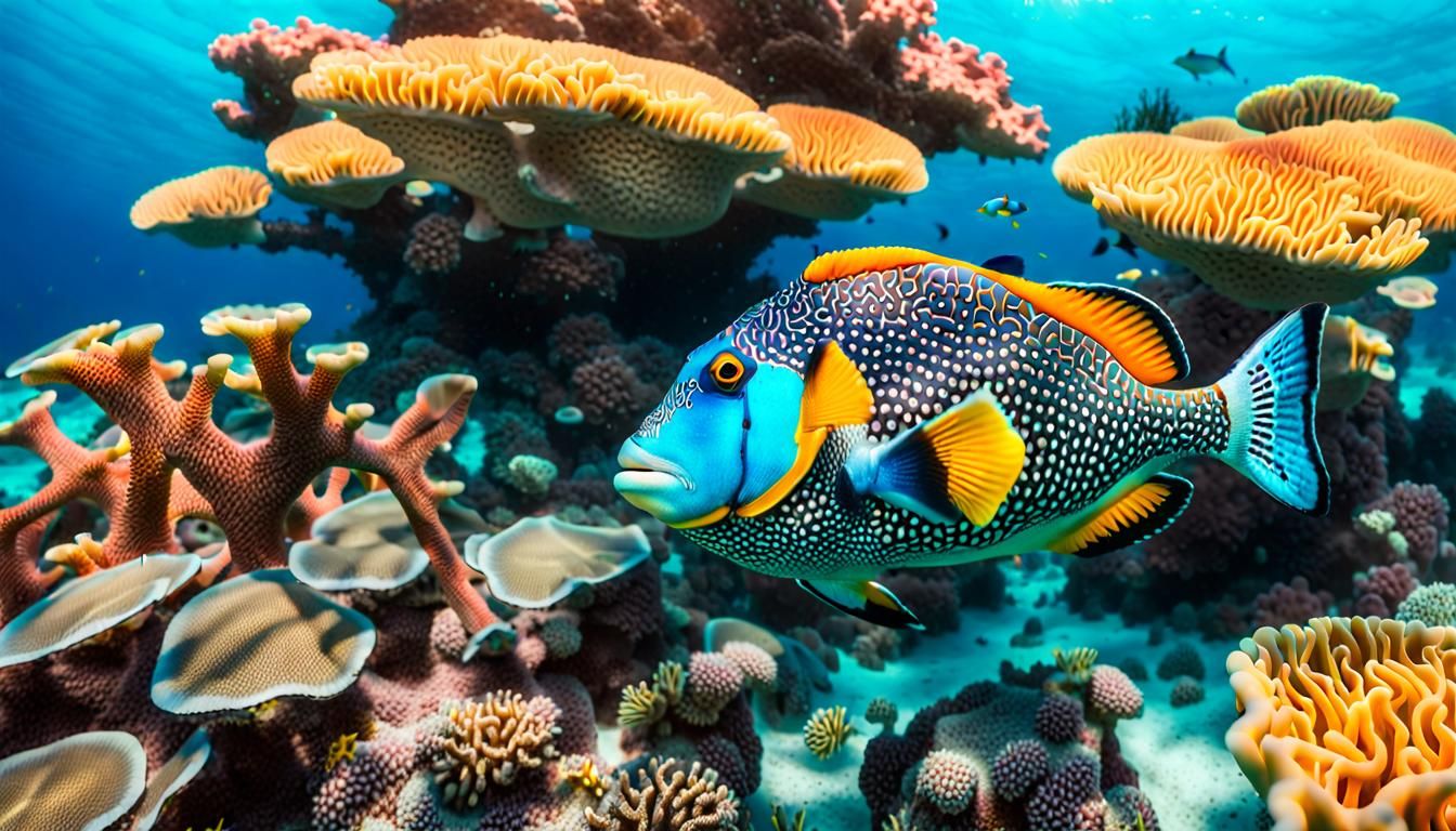Vibrant Coral Reef Habitat with Clown Triggerfish