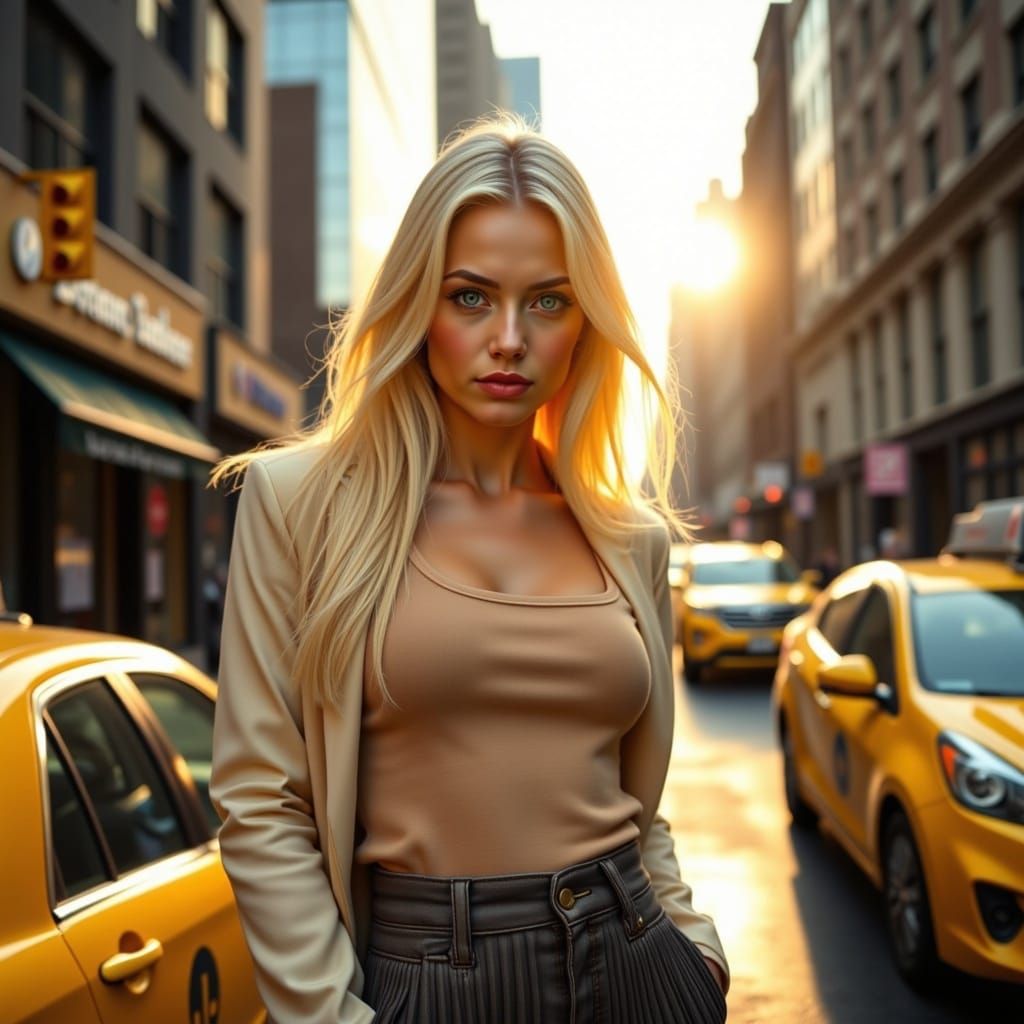Chic Woman in NYC Golden Hour Fashion Editorial