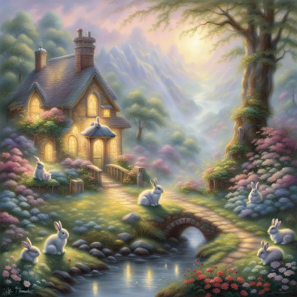 Ethereal Bunnies in Hyperdetailed Fantasy Landscape