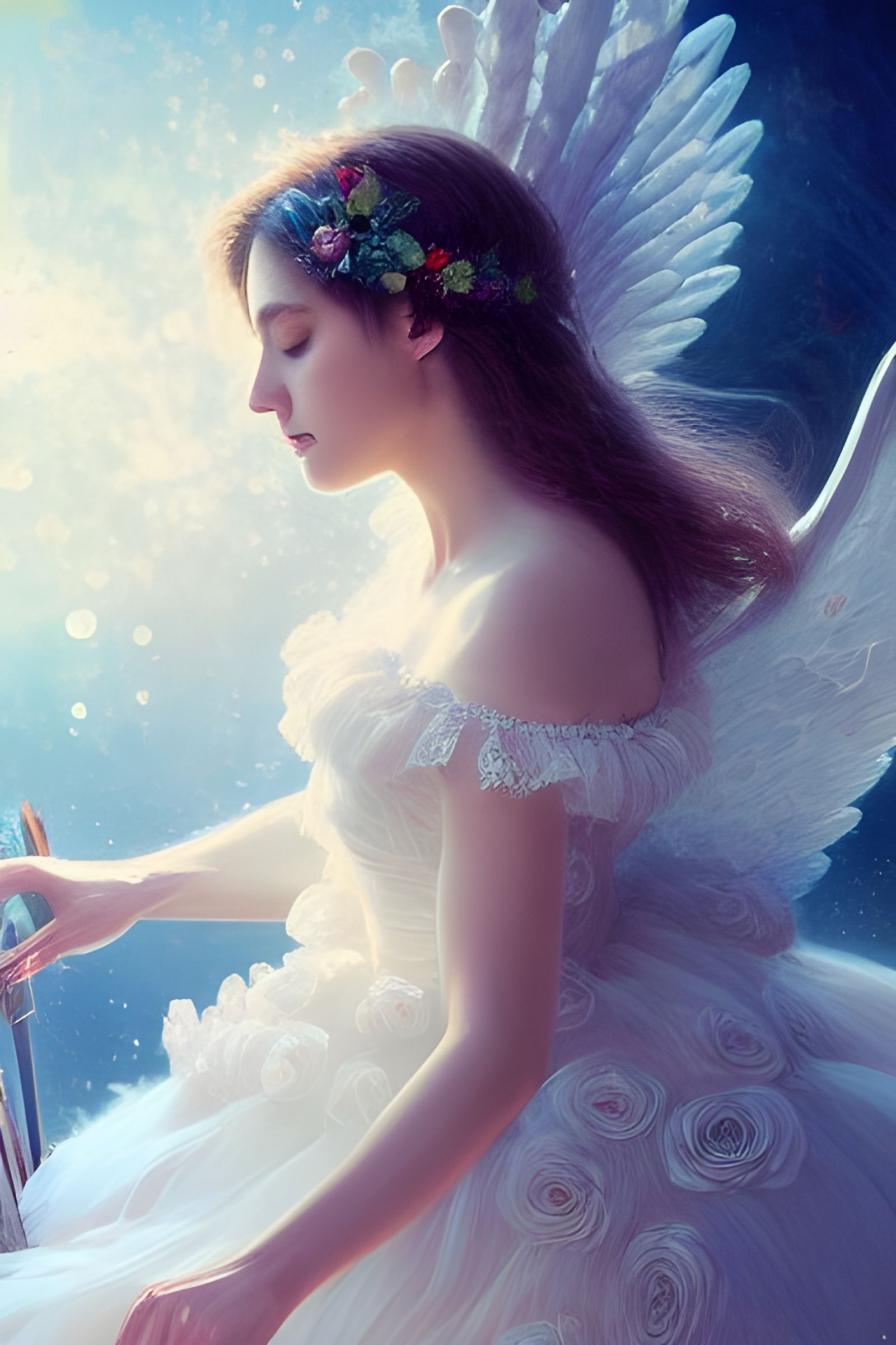 Angel Playing Viola in Psychedelic Garden