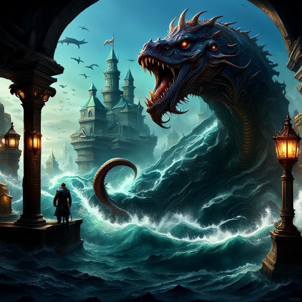 Detailed Sea Monster in Dark Fantasy Style