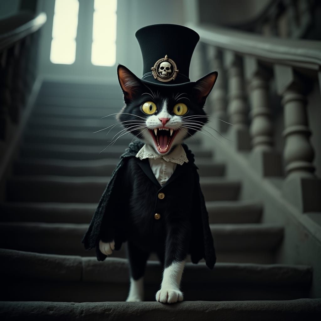 Majestic Vampire Cat in a Dark Castle