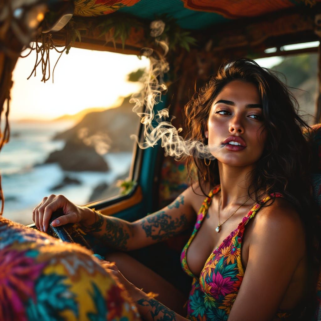 Hemp Van Coastal Drive in Hyperrealistic Style