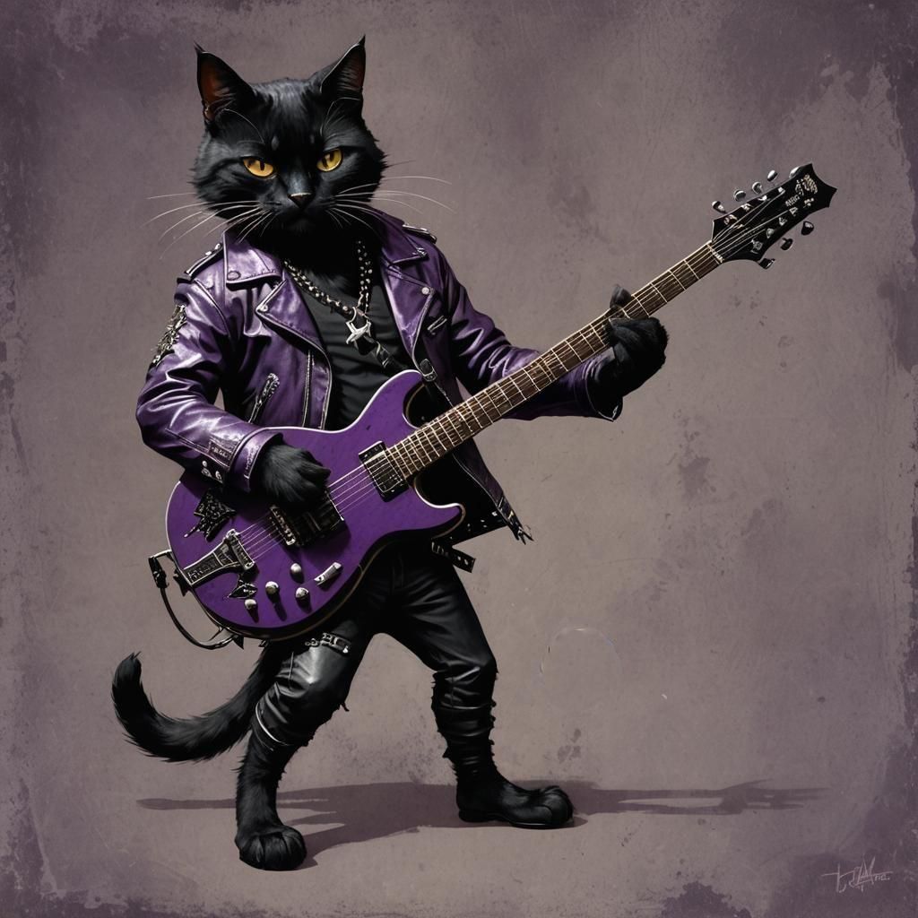 Sinister Cat Rocking Guitar in Rutkowski Style