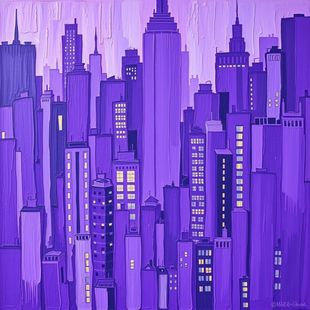 Purple Metropolis in Thick Acrylic Brushstrokes
