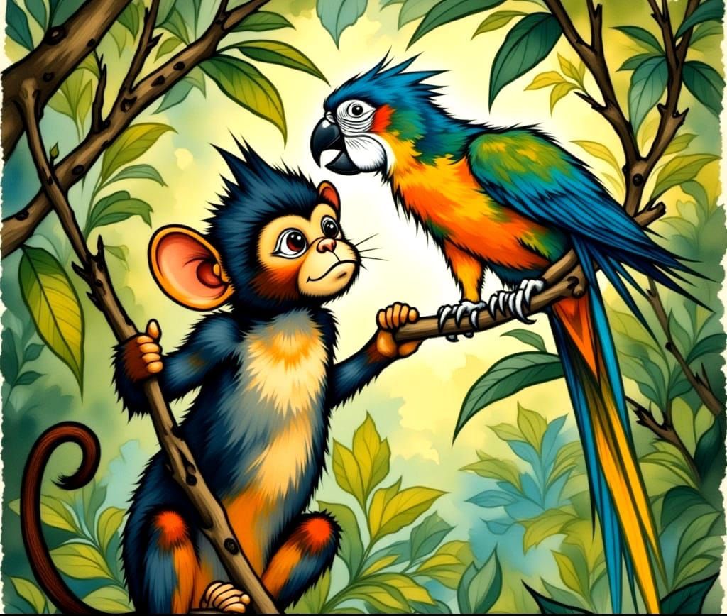 Jungle Duo in Whimsical Watercolor