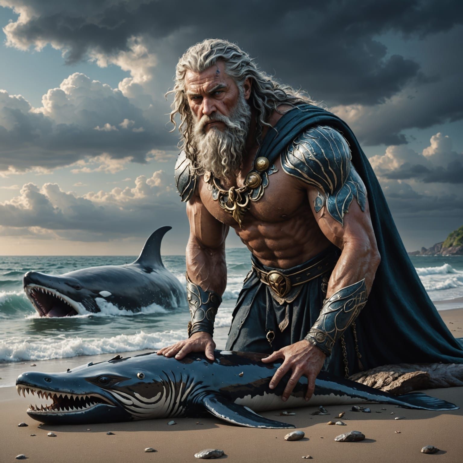 Zeus Weeps for the Fallen Whale on a Stormy Beach