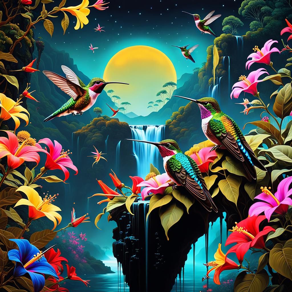 Hummingbirds' Surreal Dada Nest 💫🐦🩵