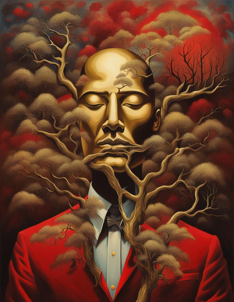 Surreal Portrait of Man with Roses in Dream Landscape