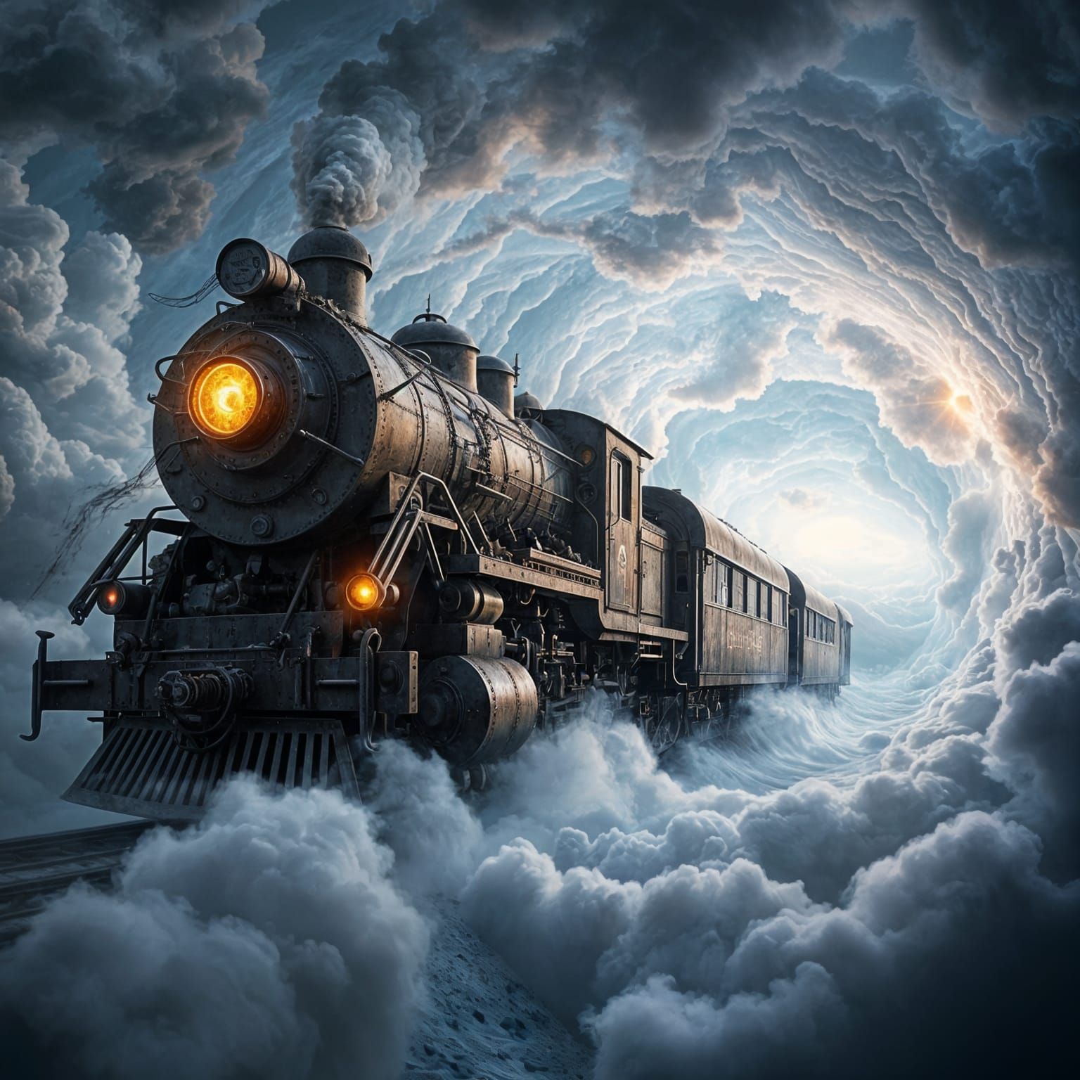 Epic Time-Space Odyssey Train in Swirling Cosmic Clouds