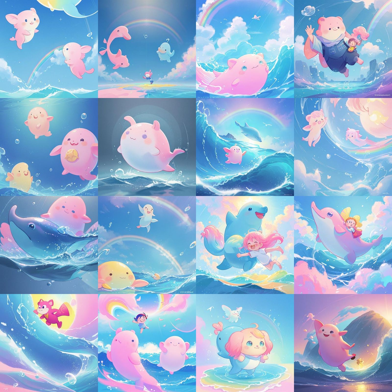 Pink Dolphin Leaping Through Rainbows: 3D Digital Art