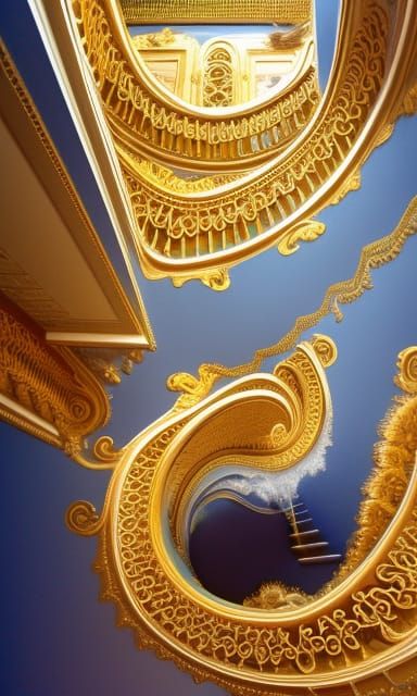 Grand stair's , climbing the clouds to heaven filigree hyperdetailed eldritch