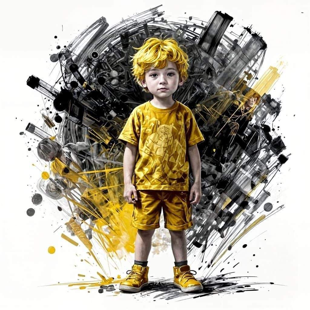 Children's Book Illustration of a Boy in Double Exposure