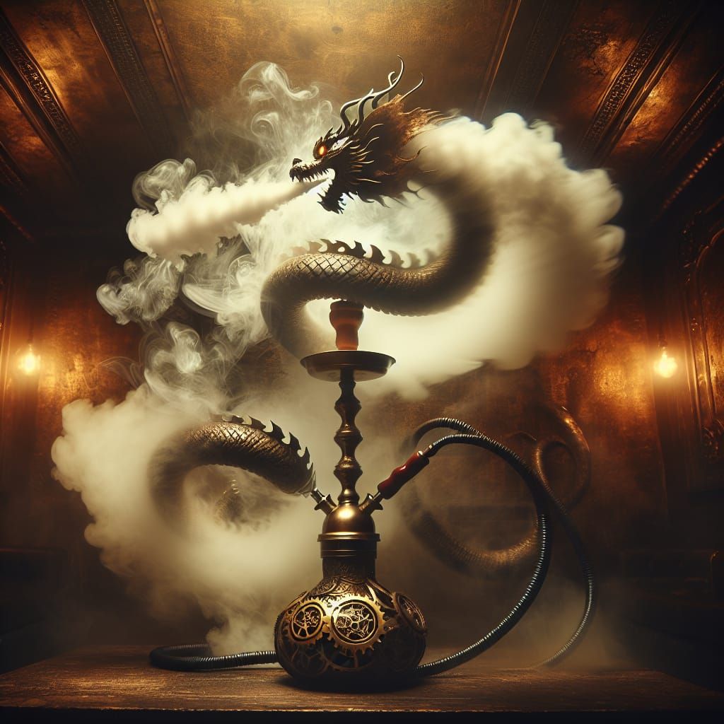 Mystical Dragon Formed From Hookah Smoke
