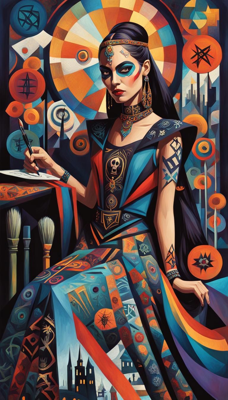 Cubist Female Designer in Death Dance Macabre