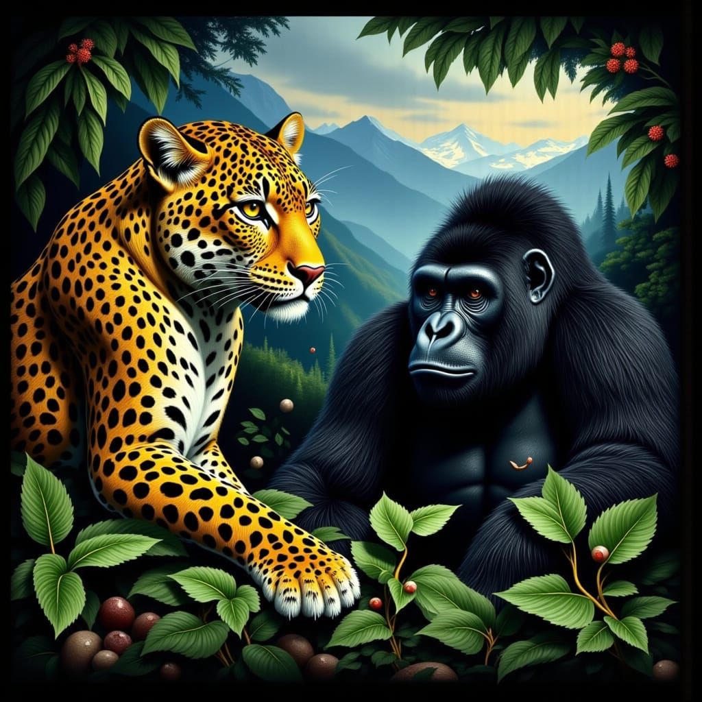 Amur Leopards and Gorillas in Lush Forest