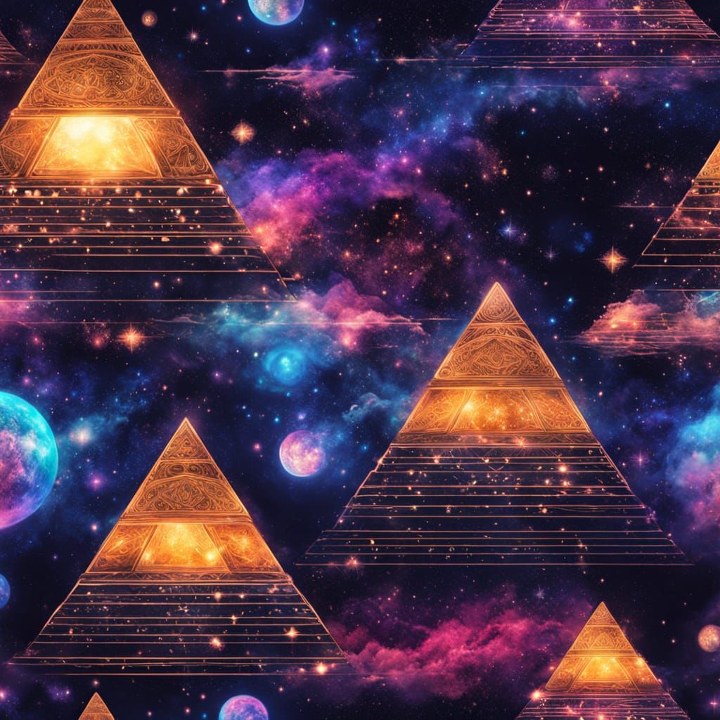 Ethereal Pyramids of Giza in Cosmic Astral Illustration