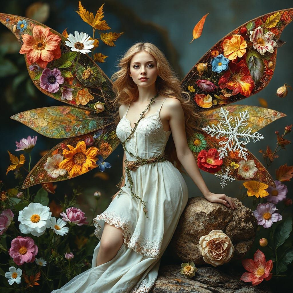 Intricate Fairy in Fantasy Landscape with Floral Patterns