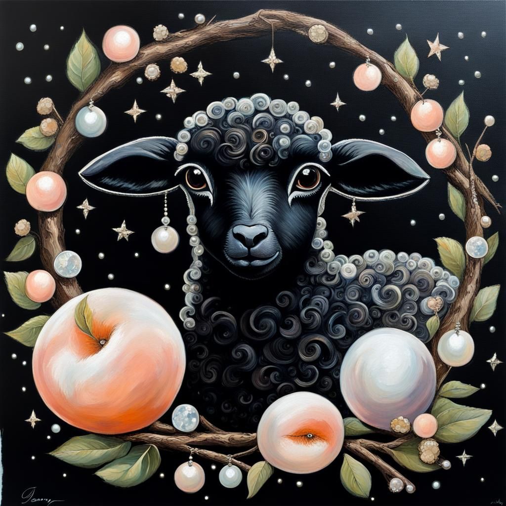 Adorable Black Lamb with Pearls and Gemstones