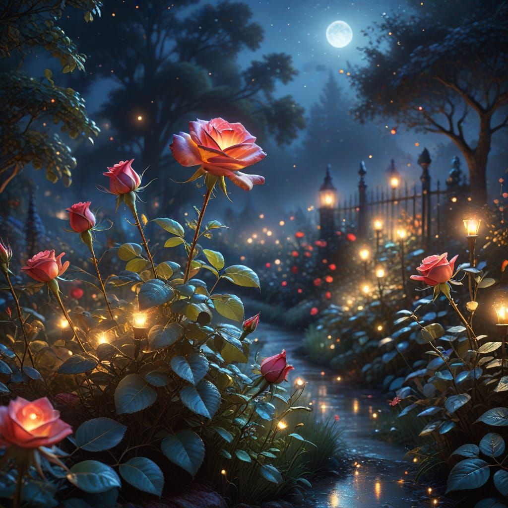 Glowing Rose in Ethereal Fantasy Garden