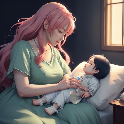 Anime Style Mother Singing Lullaby to Baby