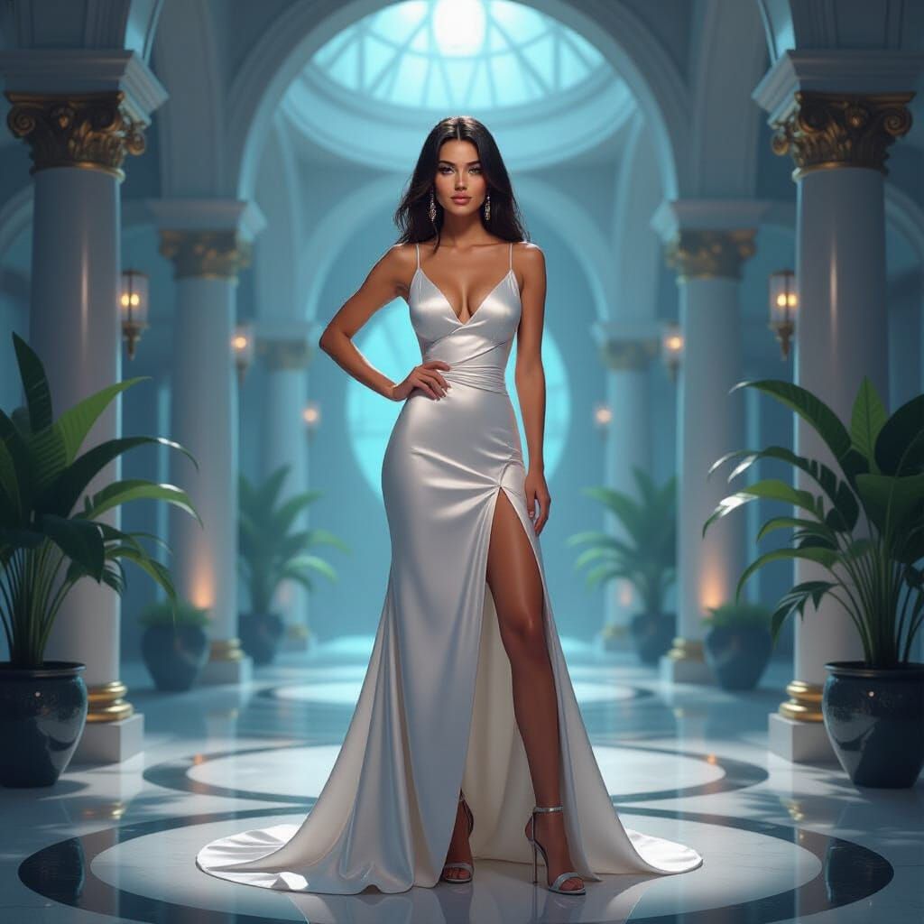 Elegant Woman in Futuristic, Whimsical Portrait