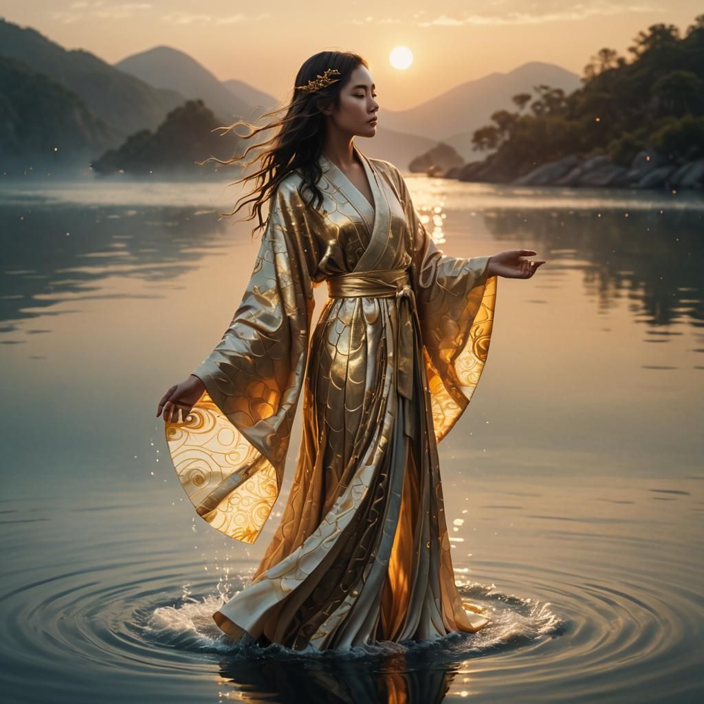 Girl on Water with Yin Yang Symbol