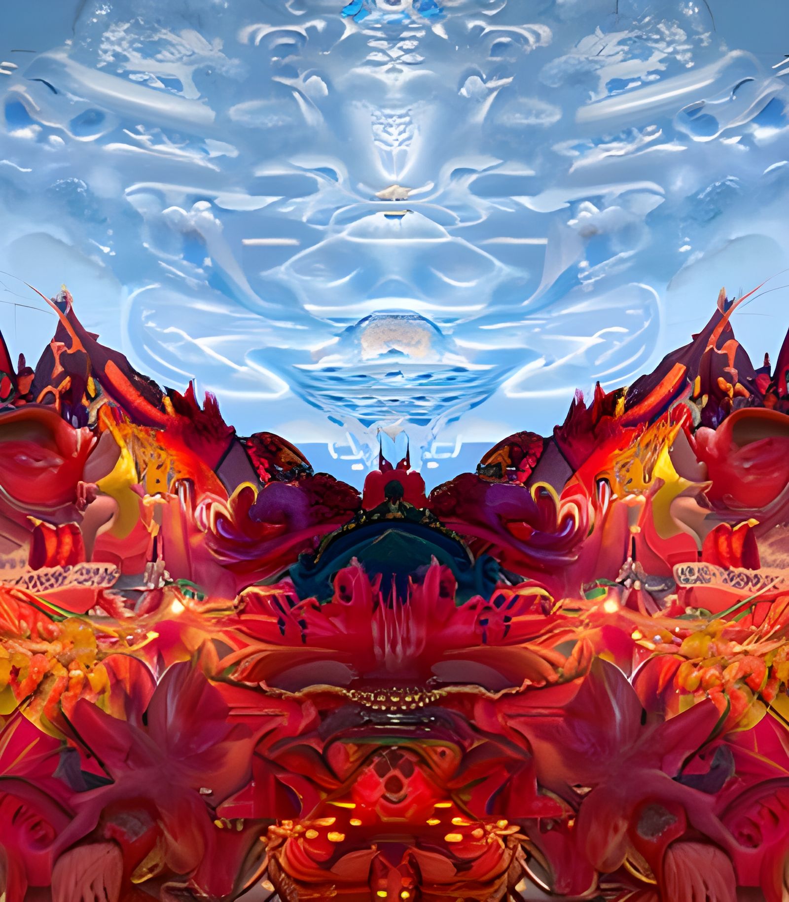 Exploding Sun Over Blood Mountains: Cosmic Landscape