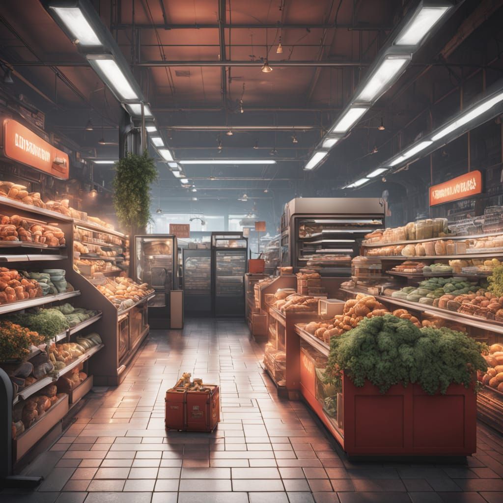 Confident Blonde Woman Stands Tall in a Bright Supermarket