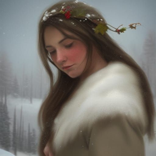 Antlered Woman Portrait in Art Nouveau Style