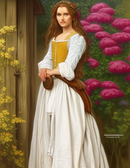 17th century natural looking Danish peasant woman outside he...