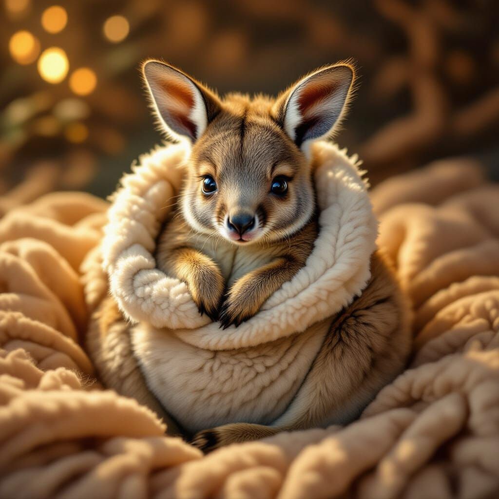 Cozy Baby Kangaroo in Pouch: Hyperrealistic Detail