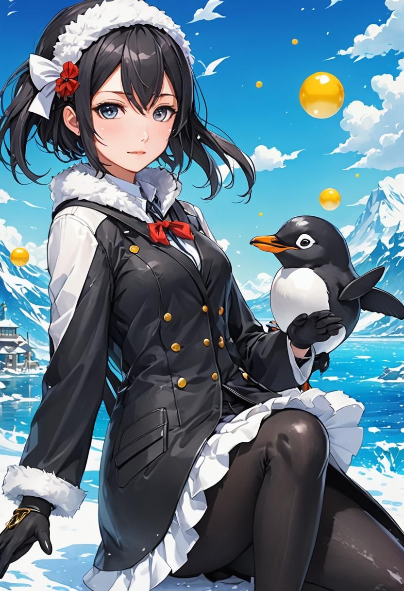 Anime Penguin Girl in Manga Key Visual Style