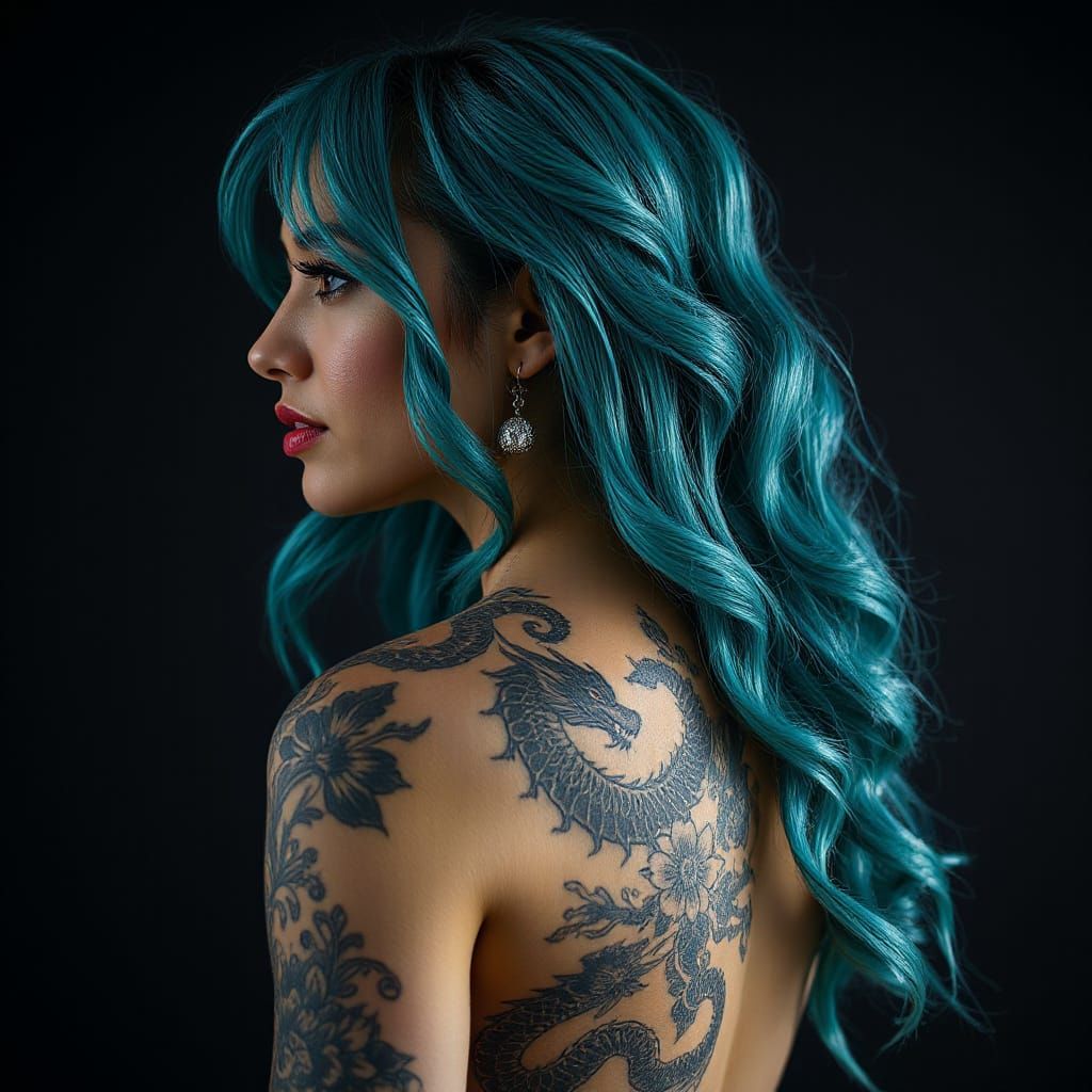 Woman with Turquoise Hair and Dragon Tattoo