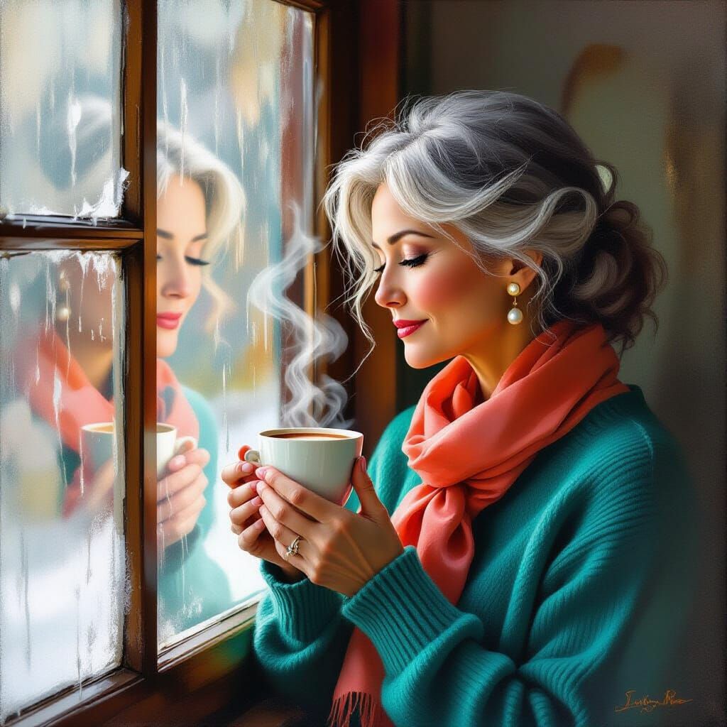 Woman Contemplating Reflection in Ethereal Light