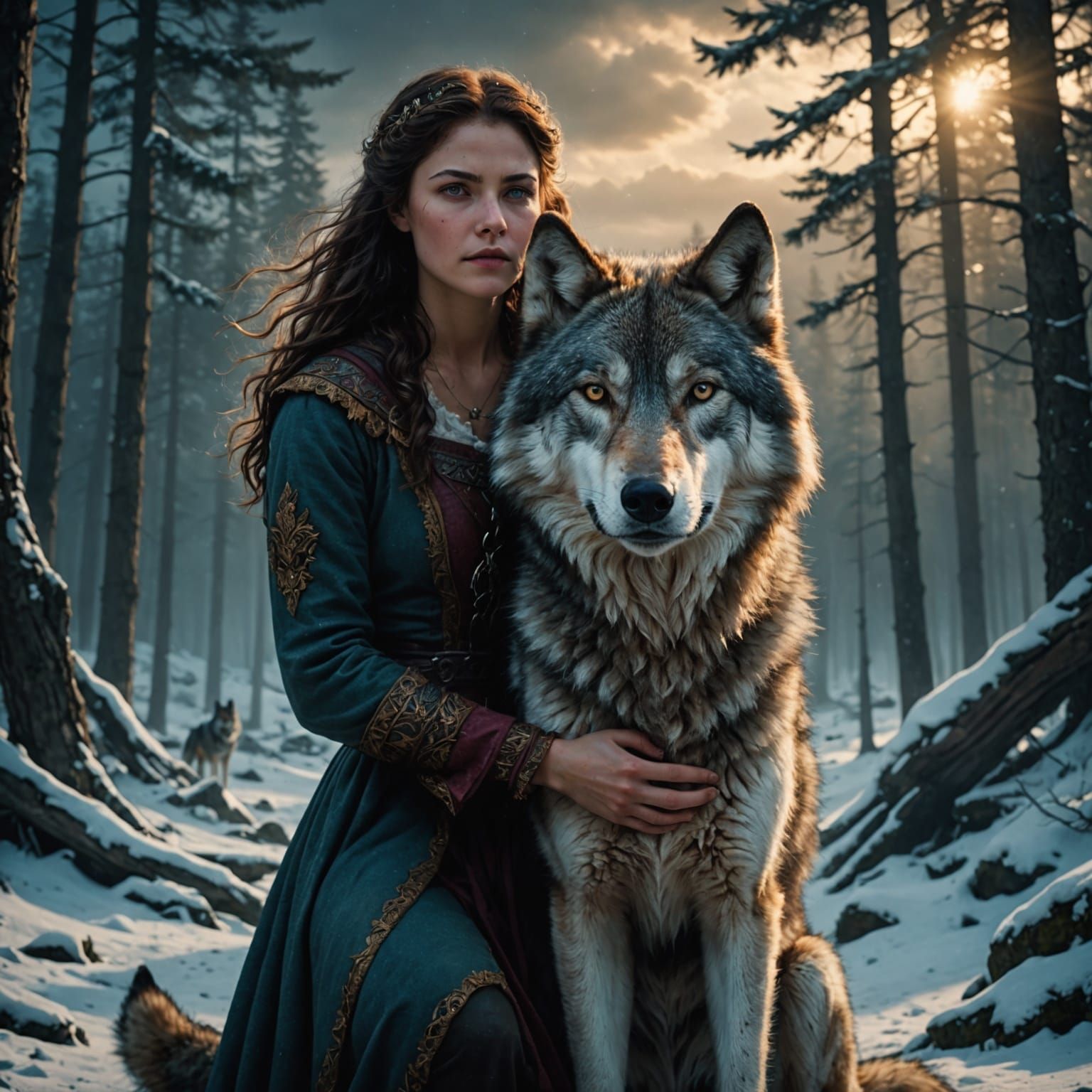 Woman and Wolf: Epic Digital Matte Painting