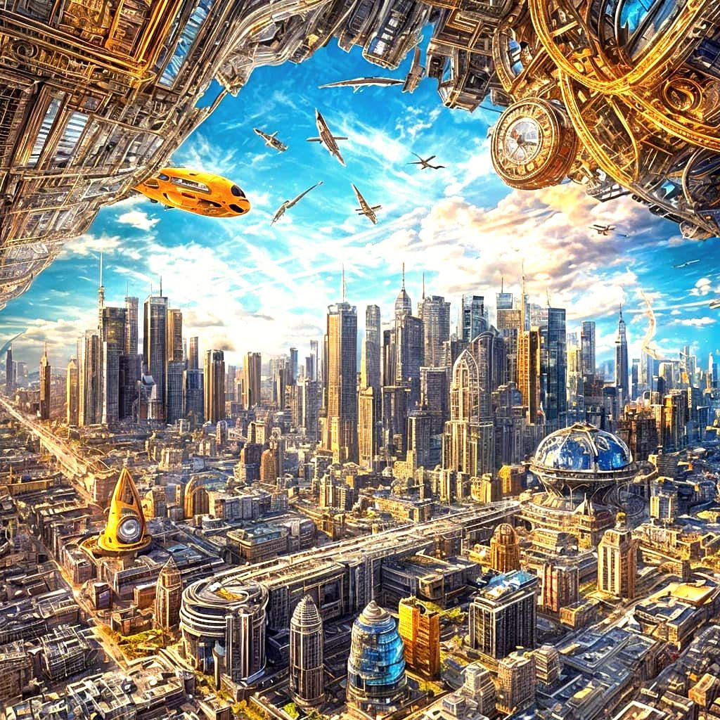 Cyberpunk Cityscape Under Siege by Giant Balloons