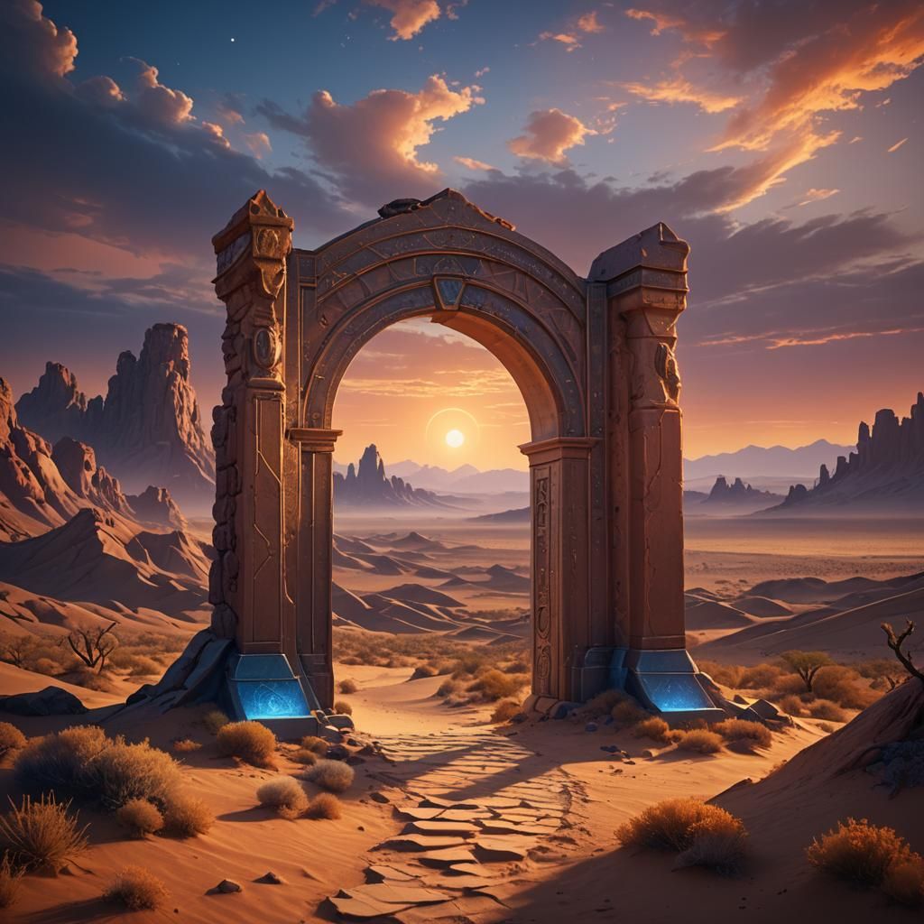 Mystical Portal in Surreal Desert Landscape