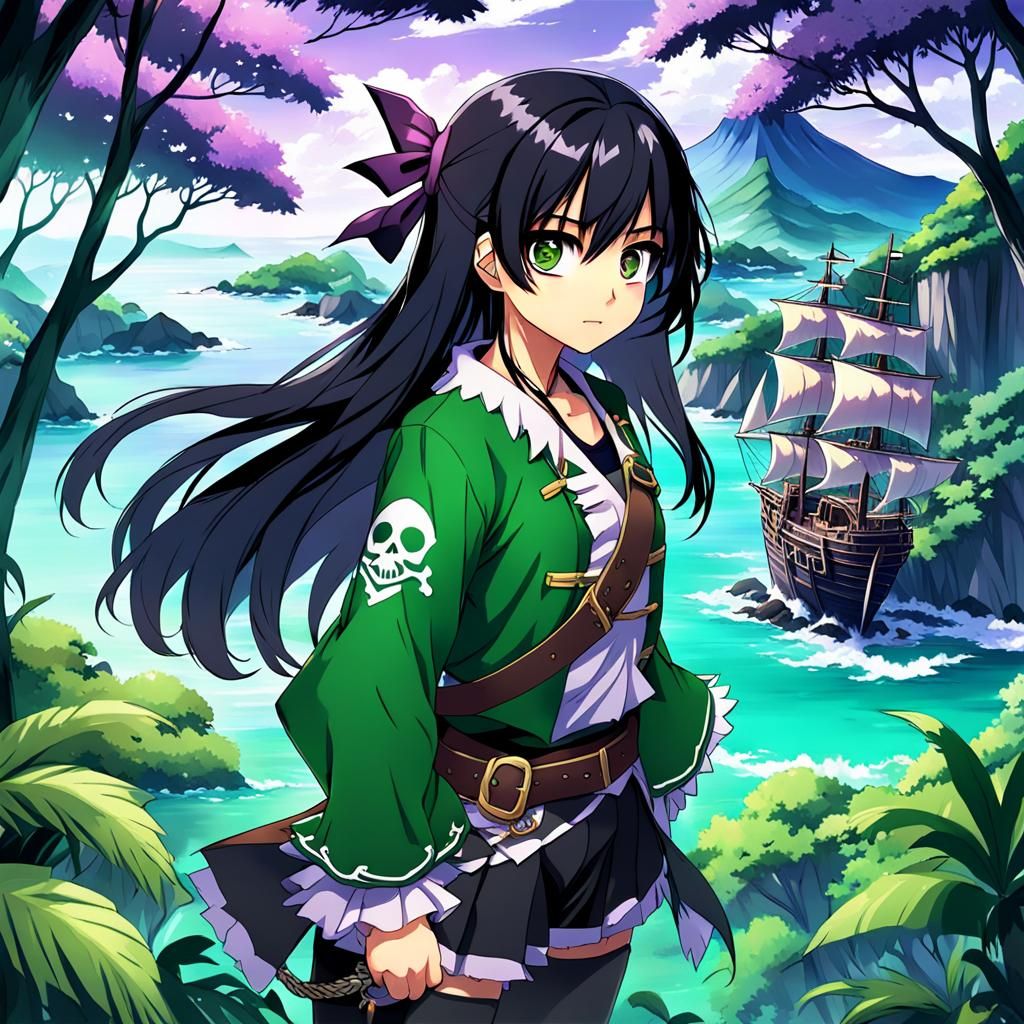 Anime Pirate Girl on Tropical Island