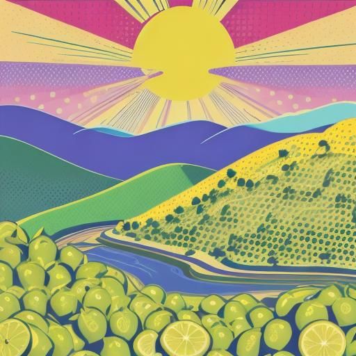 Vibrant Pop Art Landscape with Limes and Lemons