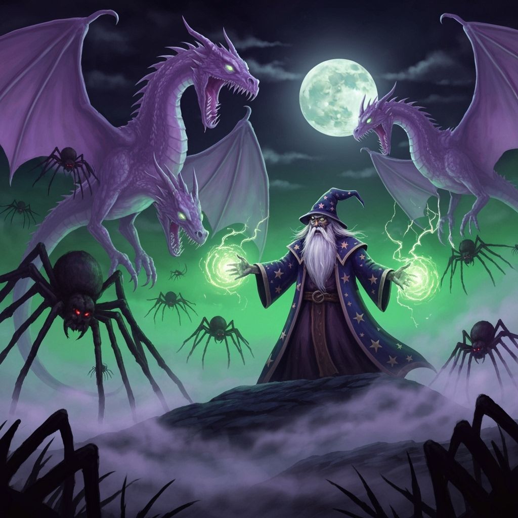 Wizard Conjures Spectral Dragons and Spiders on Halloween Ni...