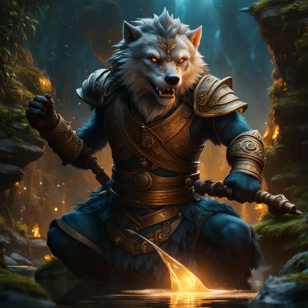 Gnoll Water Bender in Detailed Fantasy Art