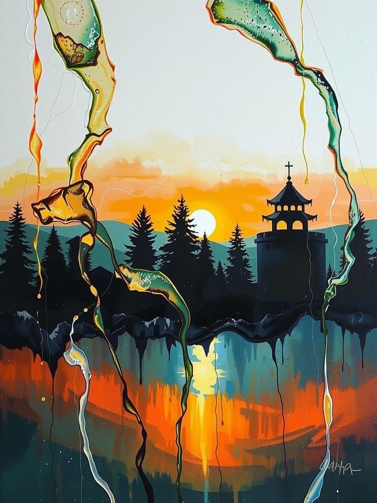 Abstract Acrylic Painting on Glass Canvas