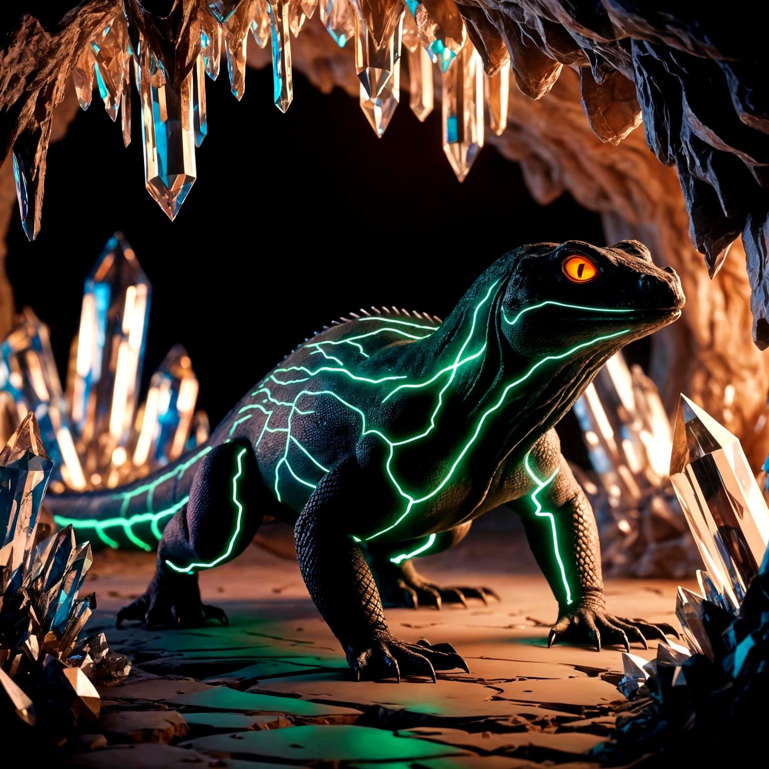 Majestic Monitor Lizard in Crystalline Cave